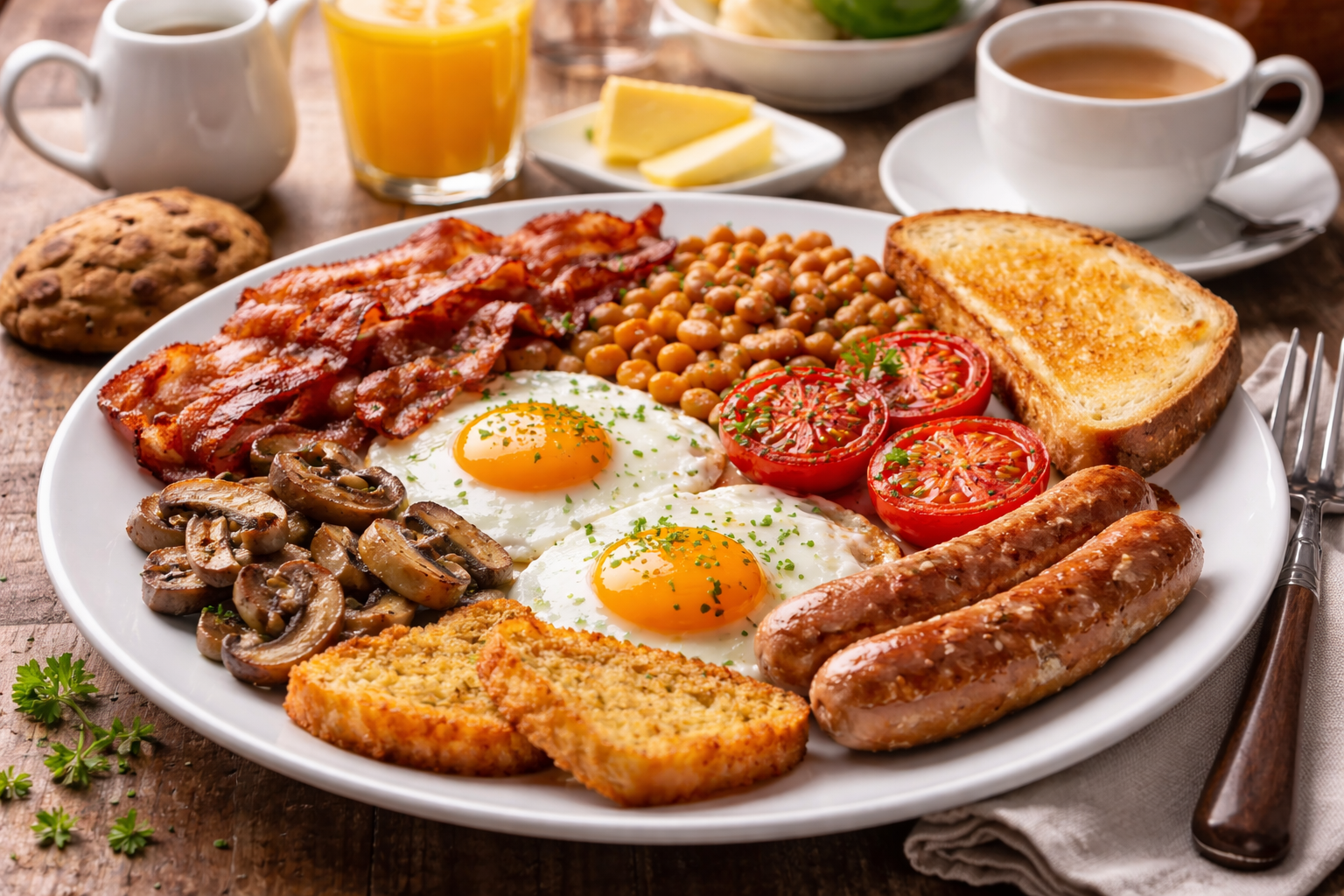 English-style breakfast spread